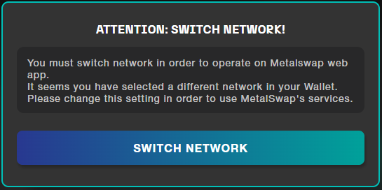 Metalswap web app chain switcher Metalswap web app chain switcher